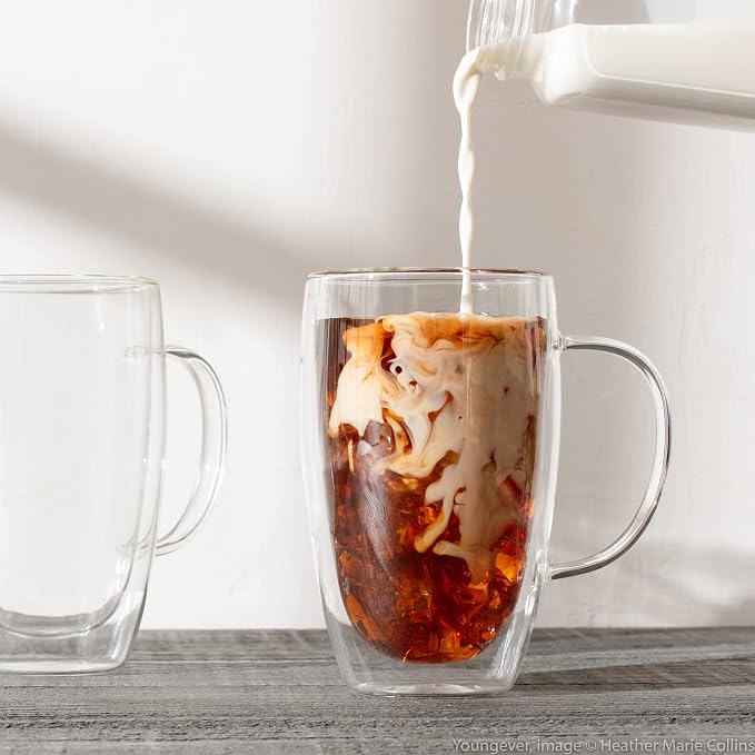 Youngever 2 Pack Glass Coffee Cups, Double Wall Thermo Insulated Coffee Cups - Image 4