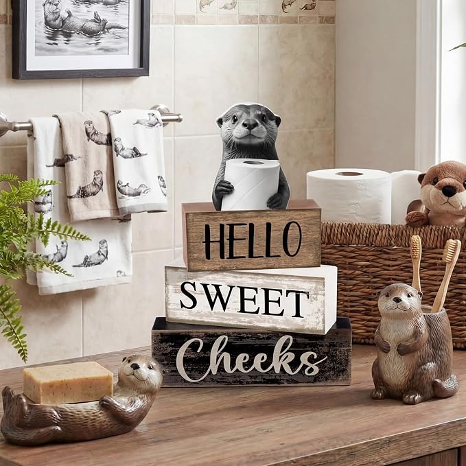 Moucuny 4 Pcs Otter Bathroom Decor Set Farmhouse Bathroom Decor and Accessories - Image 6