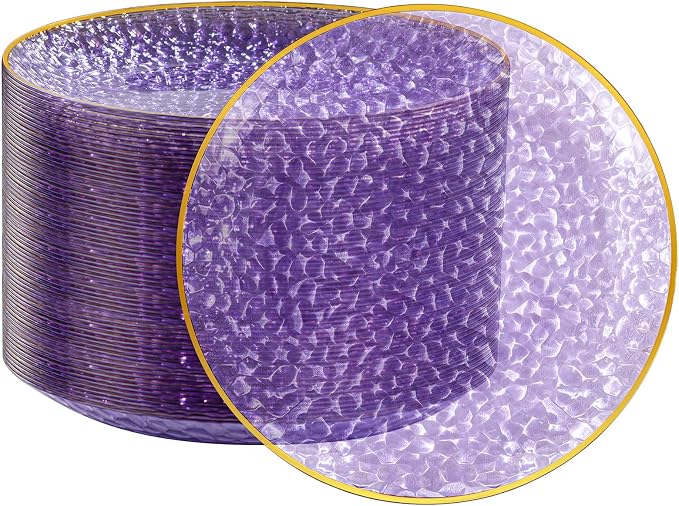 Rubtlamp 100Pcs Plastic Purple Dinner Plates, Heavy Duty 10 Inch Gold by Rubtlamp