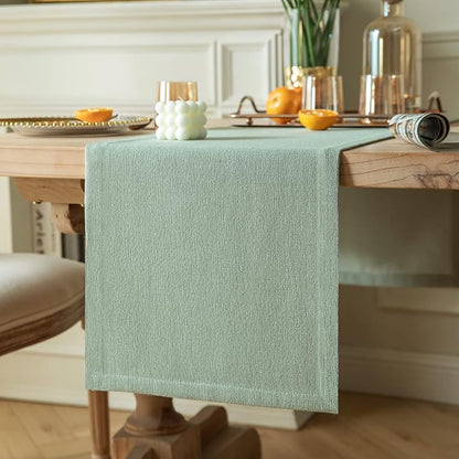Burlap Style Farmhouse Table Runner, 14x90 Inches Seafoam | Thick Durable Fabric by ZEEMARTONLINE