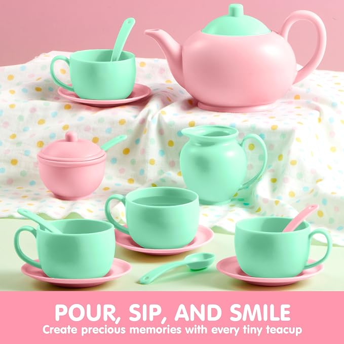 JOYIN 18PCS Pretend Tea Party Set, Plastic Tea Set, Mini Kitchen - Image 2