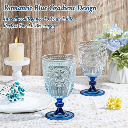 XUWAIDSGN Plastic Vintage Wine Glasses 13.5oz Reusable Embossed Goblet Glasses - Image 4