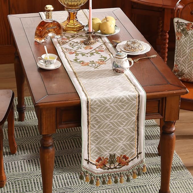 Patdrea Designer Elegant French Velvet Table Runner, Floral Print, Thanksgiving - Image 3