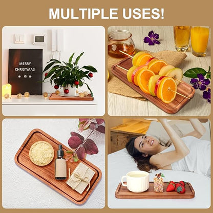 Small Wooden Platter Mini Charcuterie Boards Rectangle Acacia Wood Serving Trays Decorative Cheese Board Cake Appetizer Plates for Party, Home Decor, Food Dish Fruit Dessert Snack Tray,11"X5.5"