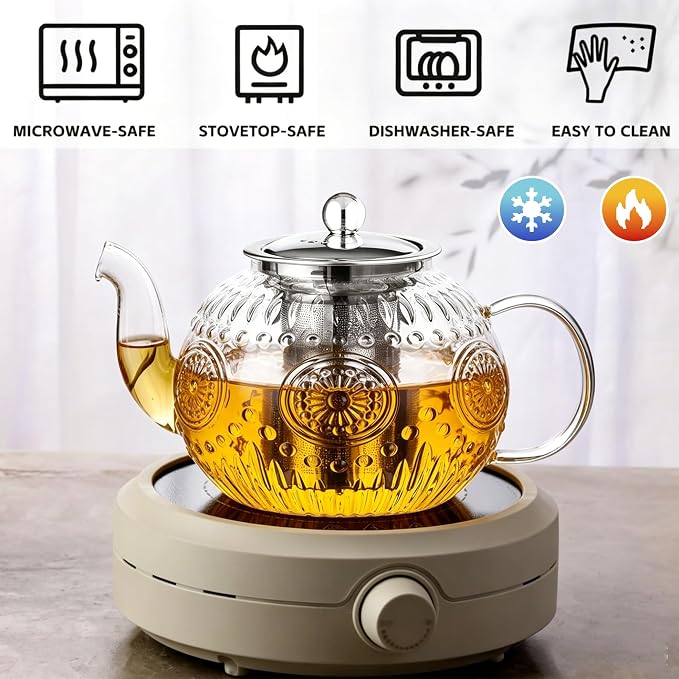 Amzcku 50OZ/1500ml Vintage Glass Teapot Set - Image 3