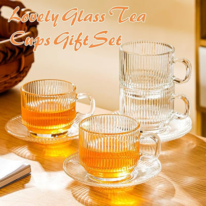 Atarvana 6 Pack Glass Tea Cups and Saucers Set - Image 6