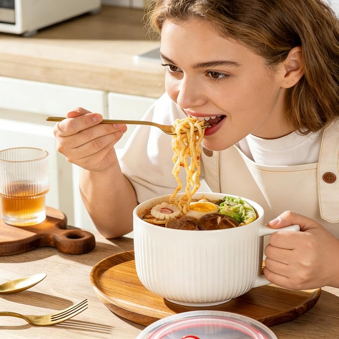 Ceramic Soup Bowl with Handle&Lid, Jumbo 38oz Microwave Ramen Bowl Set of 2 | - Image 7