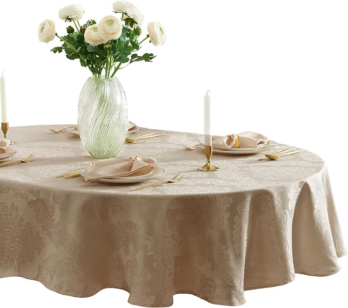 Newbridge Barcelona Luxury Damask Fabric Tablecloth, 60” Wide x 102” Oval by HomeBargainsPlus