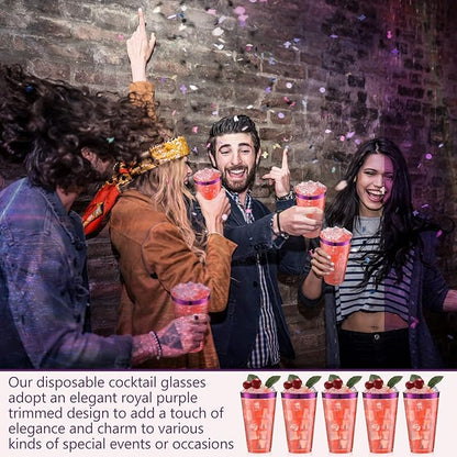 Patelai 100 Pcs 16oz Plastic Cups Disposable Rimmed Cups Heavy Duty Drinking Wine Glasses for Christmas Winter Birthday Beer Taste Serving Snack Sample Tastings Barbecues Picnic(Purple)
