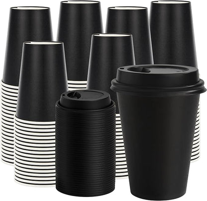12 oz Paper Coffee Cups with Lids 100 Pack, To Go Cups, by VPACKDUO