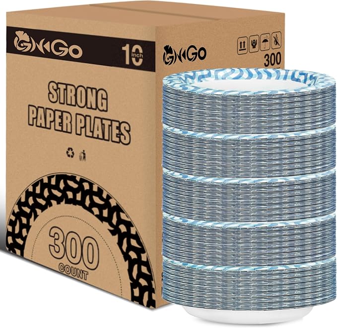 Ginkgo Paper Plates 10 inch Bulk 300 Count | Thickened Disposable Plates Large by HOME