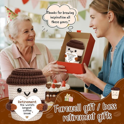 Retirement Gifts for Women Men, Farewell Gift Positive Crochet Coffee Cup | - Image 7