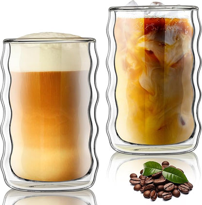 Joeyan 14.5oz Double Wall Glass Tumbler, Wave Shape Insulated Thermal Glass Cups by JoeyanHousehold