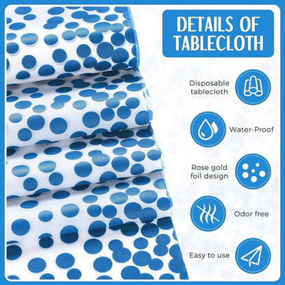 24 Packs Baby Blue and White Disposable Plastic Tablecloths and Satin Table - Image 3