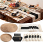 6 Sets Boho Decoration Placemats Round Woven Placemats, Cloth Napkins, Wood by Gandeer
