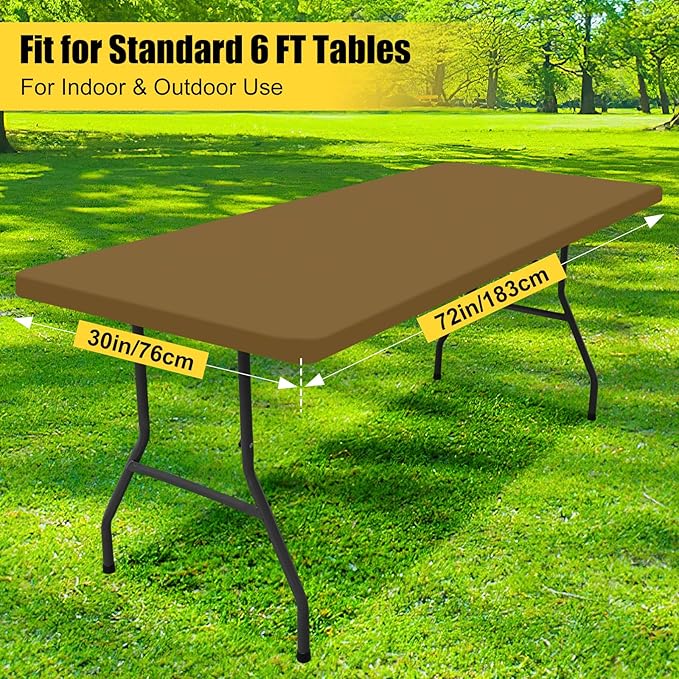Smiry Rectangle Picnic Table Cloth, Waterproof Elastic Fitted Tablecloths for 6 Foot Tables, Washable Polyester Table Cover for Camping, Indoor and Outdoor (Brown, 30"x72")