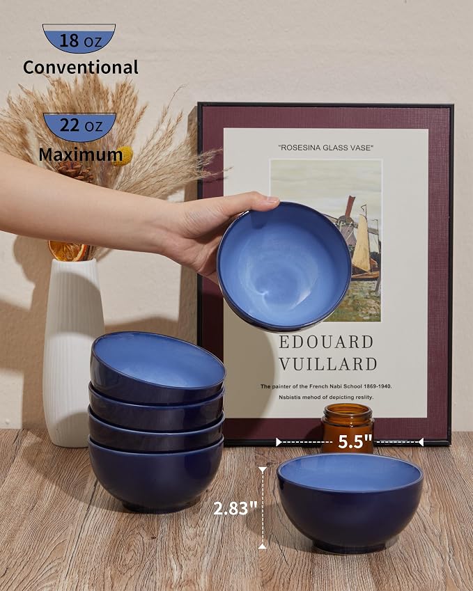 22 Oz Ceramic Cereal Bowls, 5.5 Inch Microwave & Dishwasher Safe Lead-free Soup - Image 2