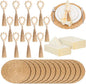 Gejoy 36 Pcs Boho Woven Placemats Wood Bead Napkin Rings with Dinner Napkins Cloth 13.8 Inch Round Water Hyacinth Placemat Farmhouse Rustic Table Chargers Wooden Dinner Ring for Wedding Thanksgiving