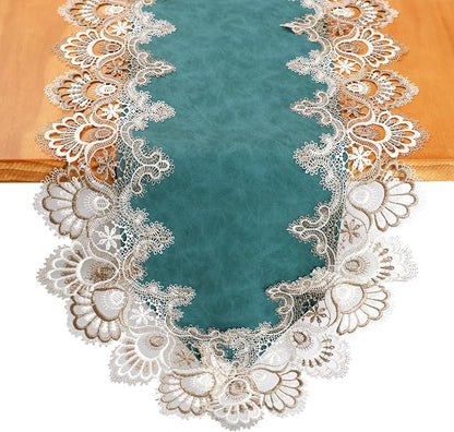 Lace Table Runner, Waterproof Oil-Proof PU Leather Table Runner by Jeloris