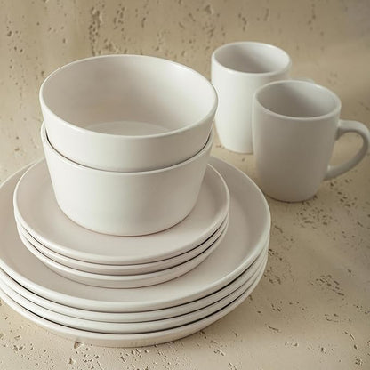 SERVICE FOR 4 - Total of 16 pieces including 8 dinner plates (10”), 4 salad plates (7.5”), 4 bowls (5.75”), and 4 mugs (12 oz), making it the perfect set to service 4 people