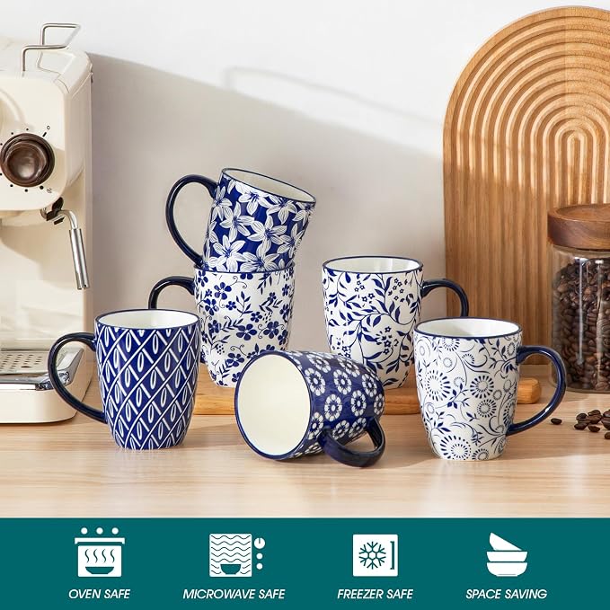 vancasso SELENE Coffee Mugs Set of 6, 12 Oz Porcelain Coffee Cups - Image 4