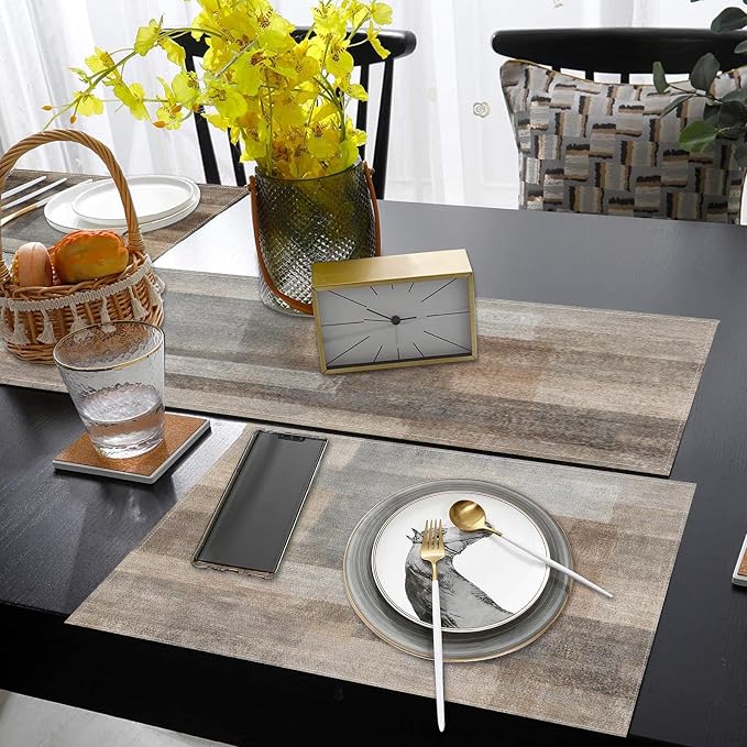 Table Runner and Placemats Set of 6, Art Brown Grey Art Dining | Abstract - Image 6