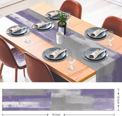 Emvency Table Runner, 13x72 Inch, Abstract Vintage Art | Purple Grey Dining - Image 3