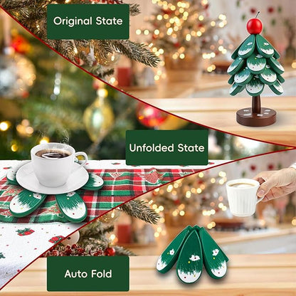 Wooden Trivets for Hot Dishes, Wooden Tree Trivet Set, Natural Tree Trivet Set - Foldable Coasters for Kitchen Counter, Hot Pots and Pans, Heat Resistant Table Protectors