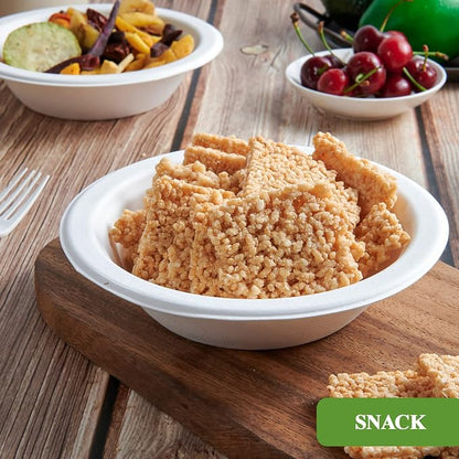 Vplus 200 Pack 12 OZ Compostable Paper Bowls, Bagasse Bowls，White | Disposable - Image 7