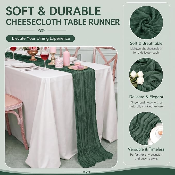 12 Pack Emerald Green Cheesecloth Table Runner 17x108 Inch Boho Rustic Semi - Image 4