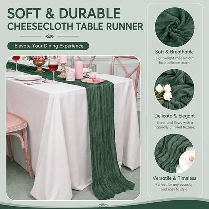 12 Pack Emerald Green Cheesecloth Table Runner 17x108 Inch Boho Rustic Semi - Image 4