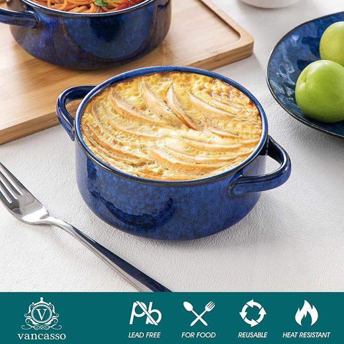 vancasso Starry French Onion Soup Bowls, 30 Oz Soup Crocks Set of 4 | Stoneware - Image 3