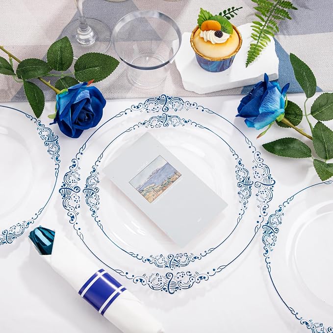 350pcs Clear Blue Plastic Plates - Image 4