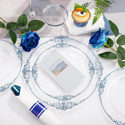 350pcs Clear Blue Plastic Plates - Image 4