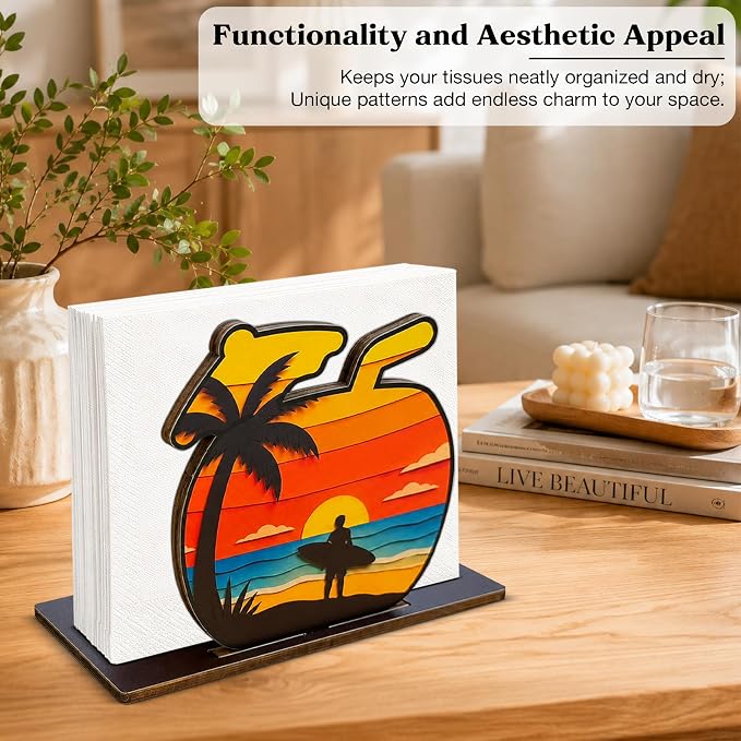 Summer Sunset Coastal Palm Tree Decor Wood Napkin Holder - Image 5