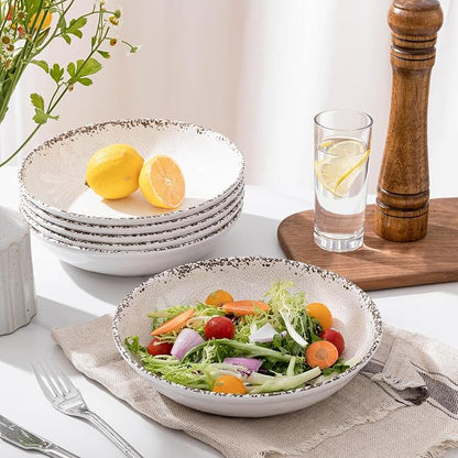 Rustic White Melamine Pasta Bowls, 6 Pack 9.25 inch Serving Bowls, Wide and - Image 2