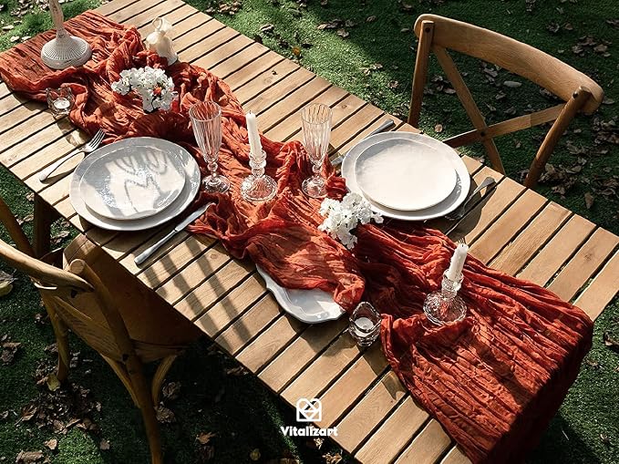 Vitalizart Cheesecloth Table Runner Terracotta 10ft Gauze Boho Rustic | 120 - Image 5