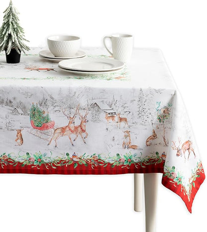 Maison d' Hermine Table Cloth Rectangle Table 100% Cotton 54 x 72 Inches Fall Tablecloth Reusable Everyday Use for Thanksgiving Christmas Decorations Dining Farmhouse Party (Christmas Tradition)