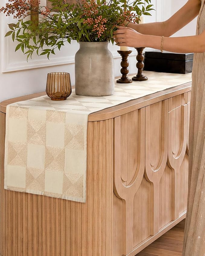 Embroidered Canvas 13"x 72" Narrow Table Runner, Rustic texture, Minimalist - Image 6