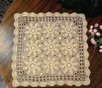 Cotton Handmade Crochet lace Table Runners Square Tablecloth Doilies Doily - Image 2