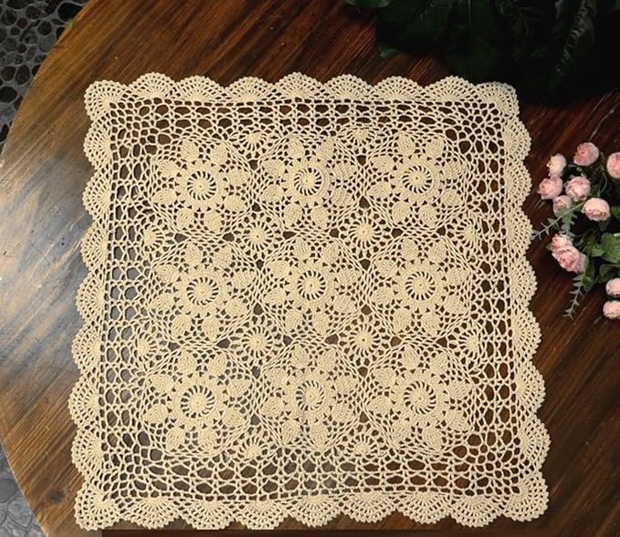 Cotton Handmade Crochet lace Table Runners Square Tablecloth Doilies Doily - Image 2
