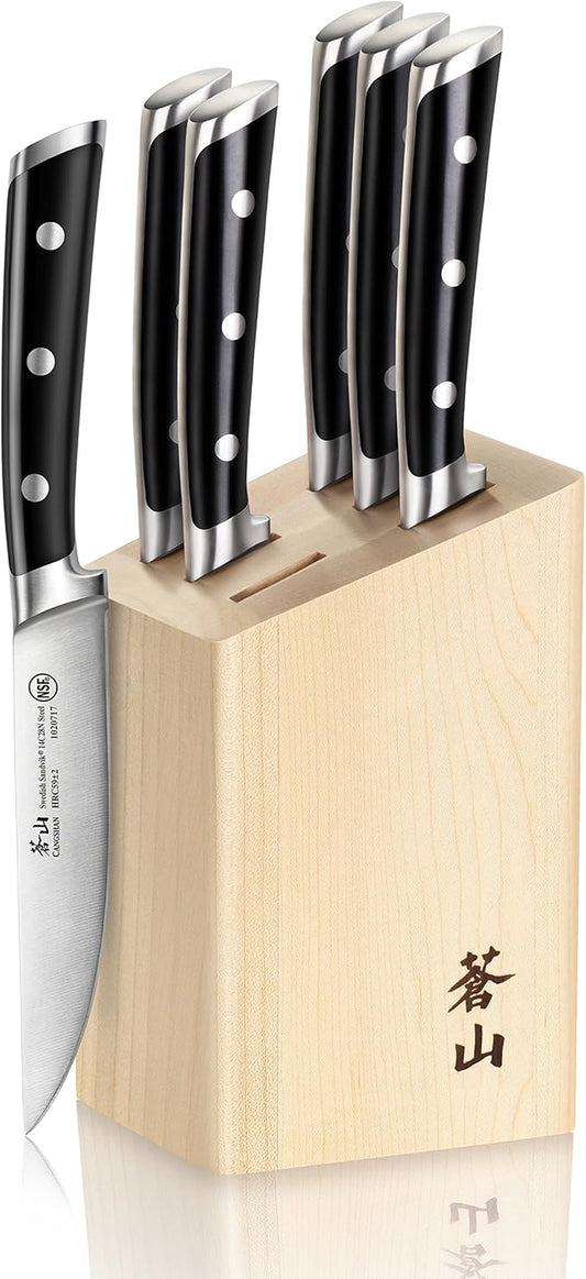 Cangshan TS Series 1022278 Swedish 14C28N Steel Forged 6-Piece Steak Knife Block Set, Maple