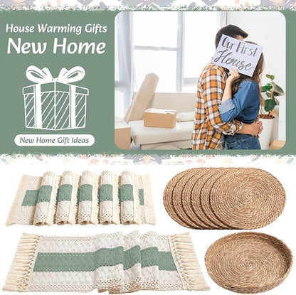 Boho Placemats 4/6/8 Set of Round Woven Placemat Macrame Style Bicolor - Image 7