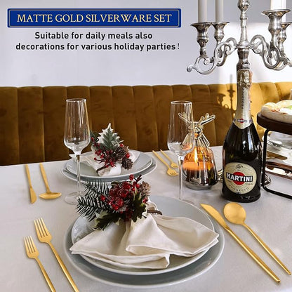 Gold Silverware Set for 12, Stainless Steel Flatware Set, 60-Pieces Cutlery - Image 6