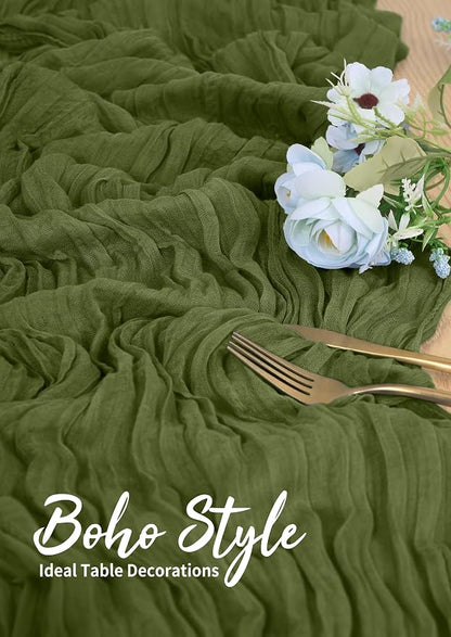 Pesonlook Cheesecloth Table Runner Olive Green, 10 Pack 17.7x108 inch, Long | - Image 5