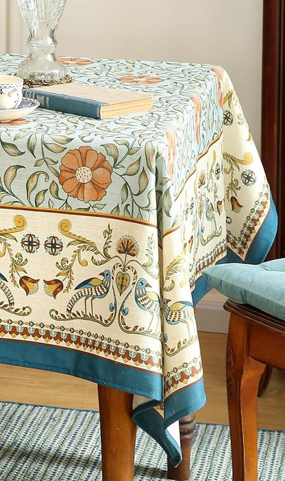 patdrea Designer French Linen Blue Tablecloth for Sqaure Table,Vintage Floral Table Cloth,Colorful Decoration Small Cover Kitchen Dining for Tea Party,Thanksgiving,Christmas,55"x55"-Wensel