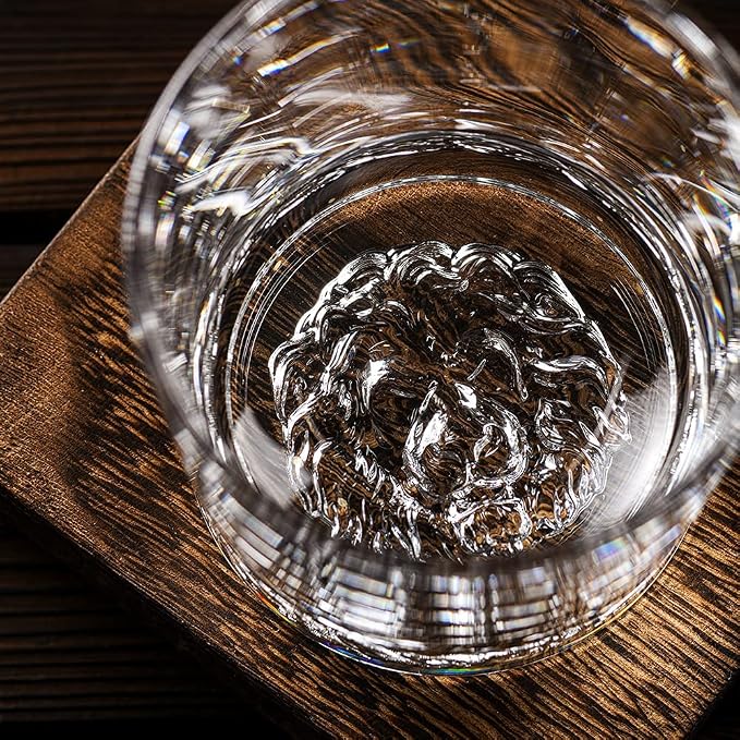 Whiskey Glasses Set of 4 with Lion Pattern 10 oz Old Fashioned Glasses | Suit - Image 3