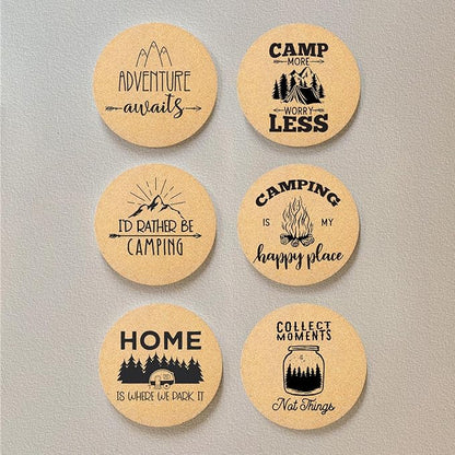 Coasters for Drinks with Holder Set of 6, Camping Coaster Absorbent Cork Wood for Cup Desk Office Table Kitchen Decor House Warming Gifts for New Home Couples, Round 4"