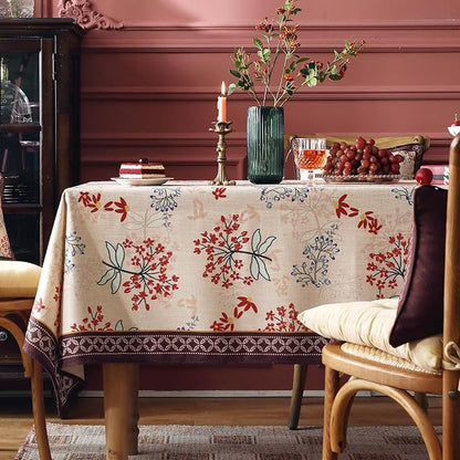 patdrea Designer Linen Small Rectangular Table Cloth,French Vintage Red Floral Tablecloth,Breathable Dacorative Cover for Kitchen Dining,Tea Party,Christmas,Thanksgiving,Holiday,55"x71"-Newmari