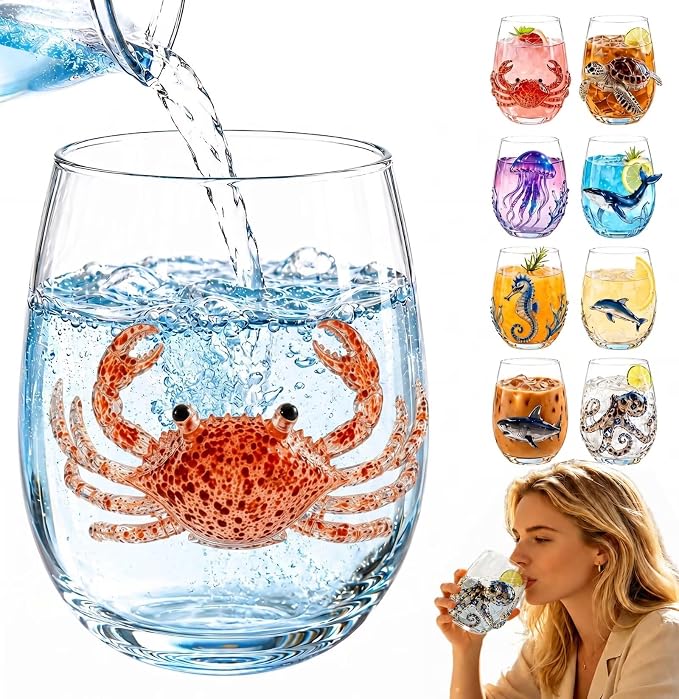 Red Crab 3D Ocean Animal Artisan Glassware, Novelty Drinking Cup | Handcrafted by Unknown